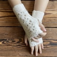 thumbnail image 4 of LIZENG Winter New Ladies Fingerless Knitted Warm Solid Color Wool Blend Warm Half Half Finger Wool Gloves with Thumb Hole Gloves Mittens for Typing Driving, 4 of 5