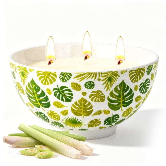 Giphtpoeet Citronella Candles Outdoor Indoor 3 Wick Natural Soy Lemongrass Scented Candle Reusable Ceramic Bowl