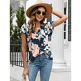 thumbnail image 2 of WQD Women’s Summer Floral Tops Flutter Short Sleeve V Neck Blouse Dressy Casual Loose Fit Tunic Shirts Trendy Ruffle Sleeve T Shirts, 2 of 7