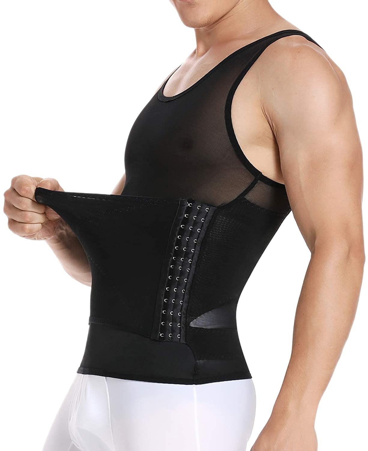 Men Compression Vest Slimming Body Shaper Chest Tummy Control Shapewear Waist Trainer Girdle Belt Posture Corrector Tank Top White XL