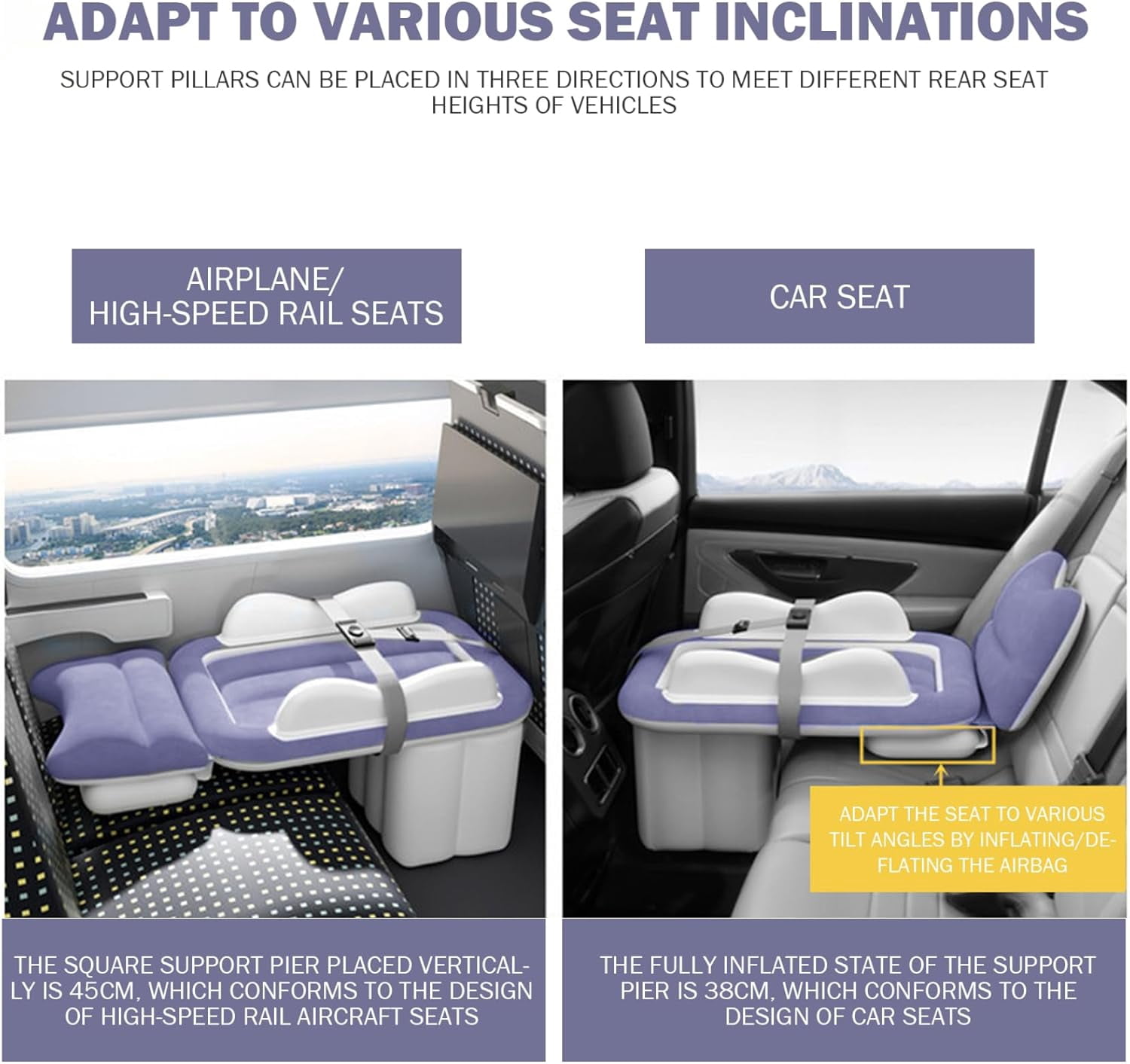Portable Inflatable Travel Bed with Pump, Comfortable Air Mattress for Car, Plane & Camping, Includes Storage Bag and Patch Kit(RL Grey 1 Set)