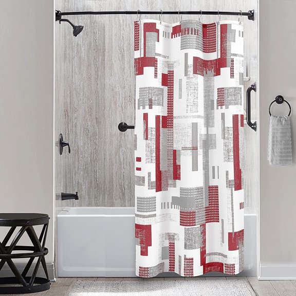 Black and Grey Shower Curtain Set with 12 Metal Hooks, Black Geometric Shower Curtain Modern Black White Silver Shower Curtains for Mens Bathroom, Decorative Bath Curtain, Water Repellent 72x72