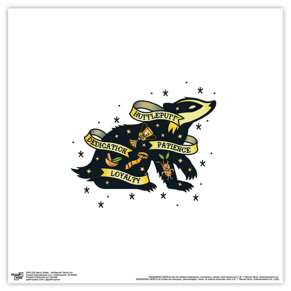 Gallery Pops Harry Potter - Hufflepuff Tattoo Art Wall Art, Unframed Version, 12" x 12"
