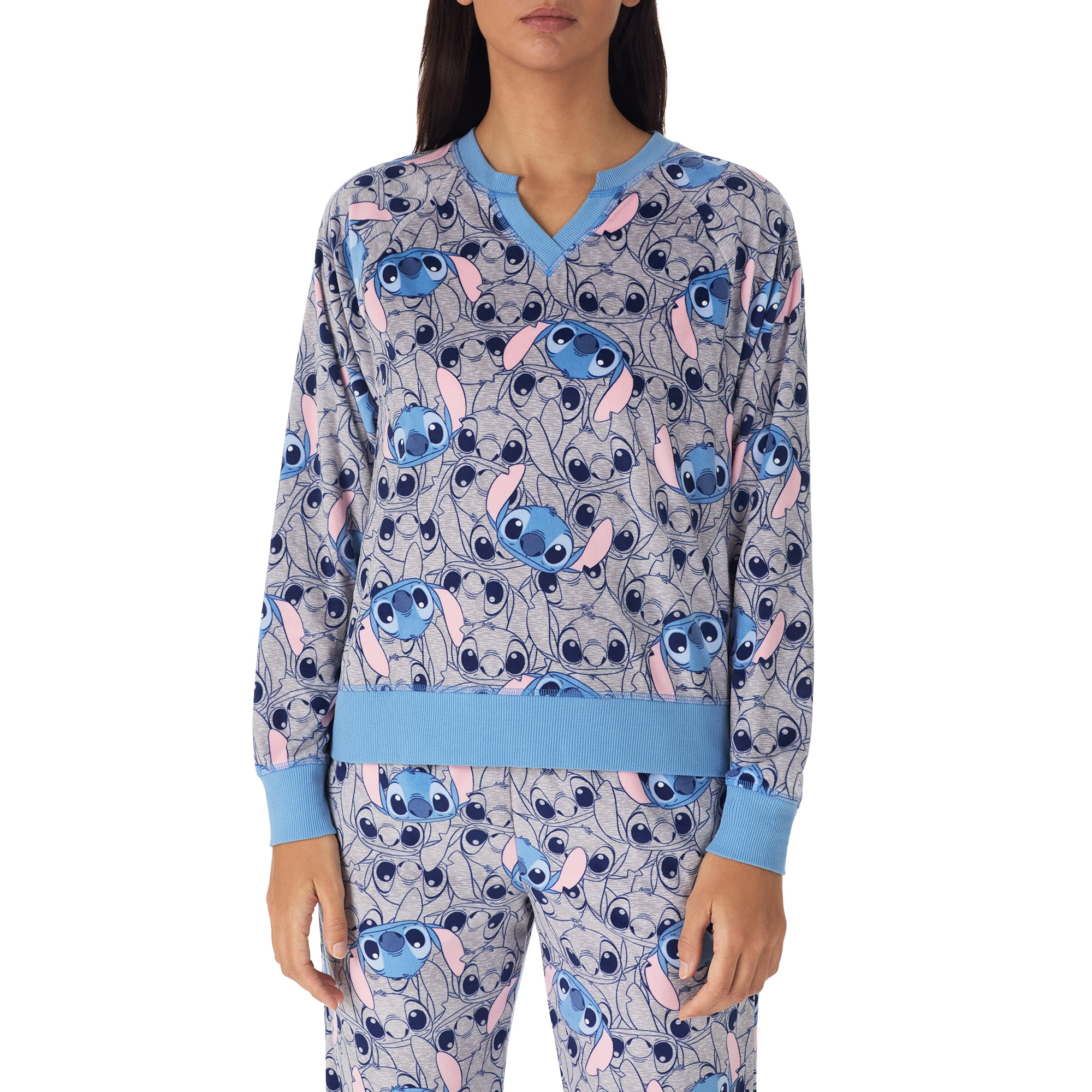 Richard Leeds International Womens Lilo and Stitch Matching 2 Piece Long Sleeve Pajama Top & PJs Jogger Pants Set with Pockets - Soft & Cozy Sleep & Loungewear Pajamas Sets for Women, Gray, XL