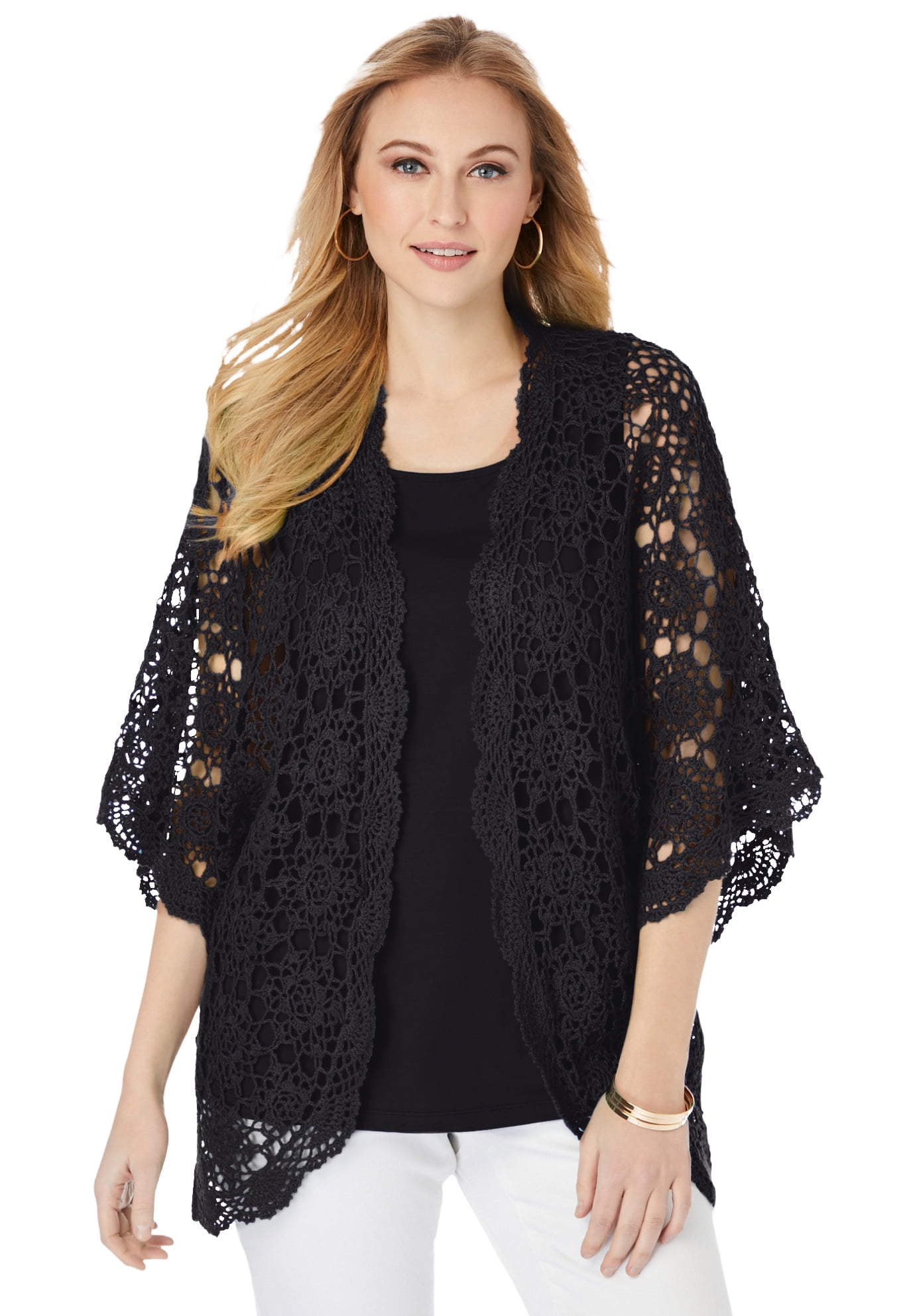Jessica London Women's Plus Size Crochet Cardigan Sweater - Walmart.com