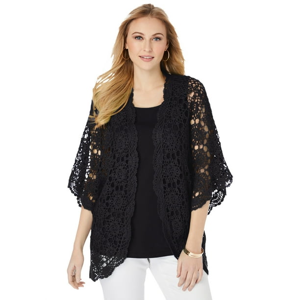 Jessica London Women's Plus Size Crochet Cardigan Sweater
