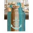thumbnail image 5 of Nautical Marine Turquoise Anchor Table Runner 13x60in Non-Slip Cotton Linen Table Runners, Vintage Farmhouse Plank Dresser Scarves TableRunner for Dinner Kitchen Dining Wedding Party, 5 of 9