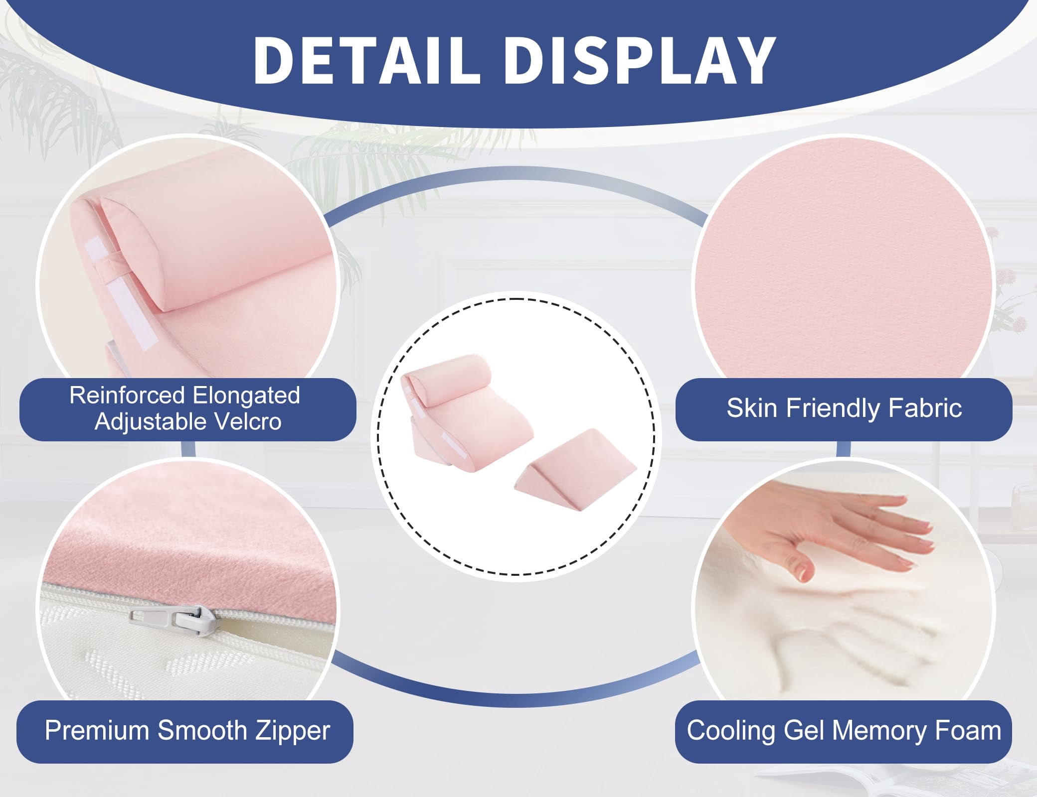 4pcs Bed Wedge Pillow Set For - Adjustable Memory Foam Support Pillows Back/leg/shoulder  Acid Reflux & Anti Sleeping System Pink