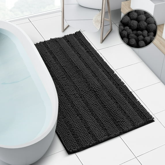 Clara Clark Bath Rug Chenille Bath Mat, Super Soft Absorbent Bathroom Rug, Large, Black