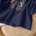 thumbnail image 6 of Linen 3/4 Sleeve Button Shirts Summer Boho Peasant Casual Gauze Clothes Embroidered Tops for Women Navy XXXXL, 6 of 6