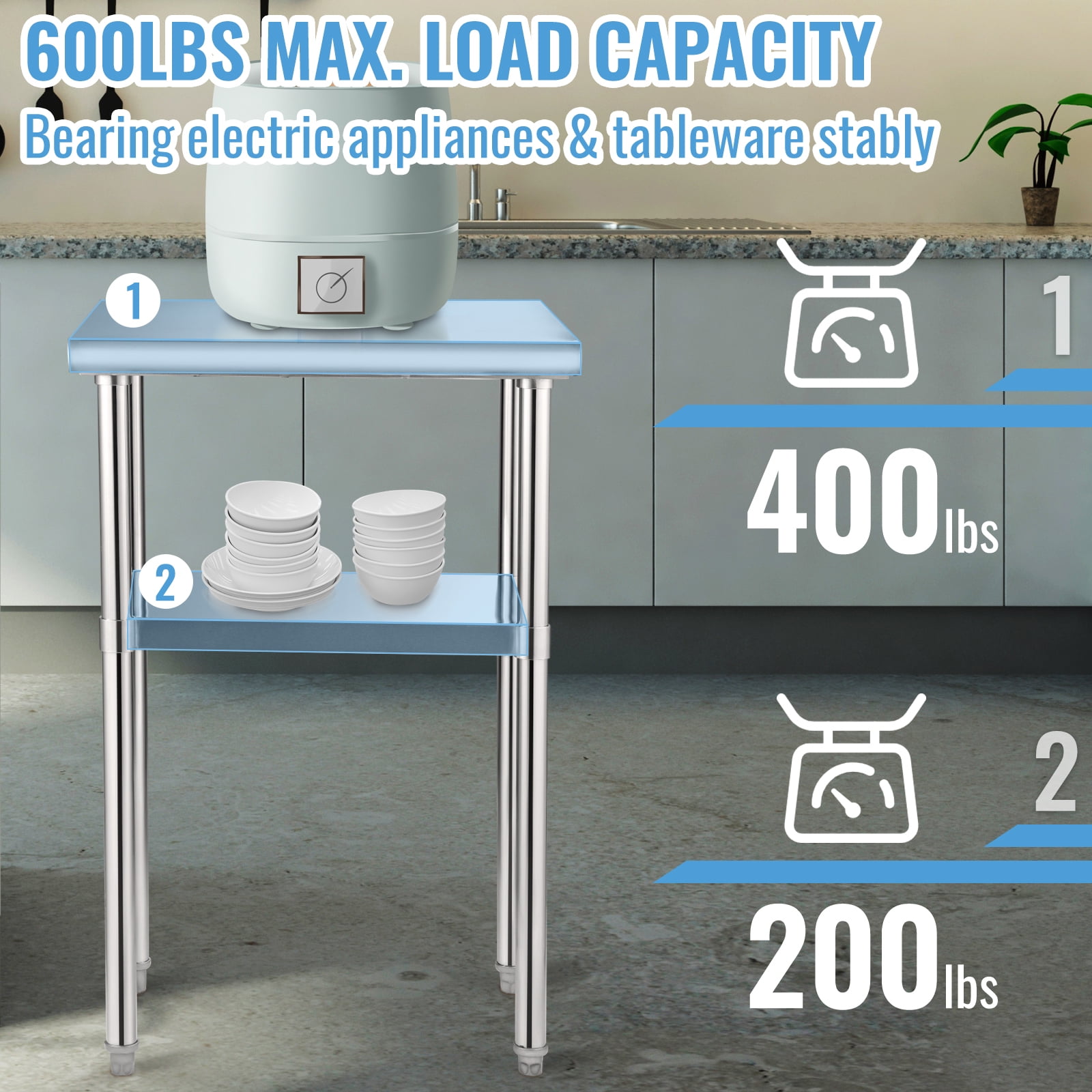 KFFKFF 30x30x36 Inches Stainless Steel Work Prep Table, Commercial Food Prep Table