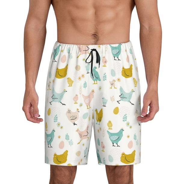 Balery Chicken Pantalones cortos de pijama de punto de algodón para hombre con cinturilla y bolsillos-3X-Large