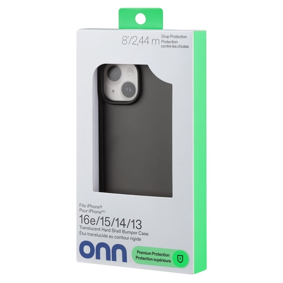 Coque de téléphone rigide translucide onn pour iPhone 16e/15/14/13, noire