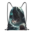 thumbnail image 1 of Kdxio Wave Ocean Animal Shark Pattern Drawstring Bag for Gym Sports School Travel Lightweight Sackpack with Adjustable Cords Waterproof Fabric-Small, 1 of 4