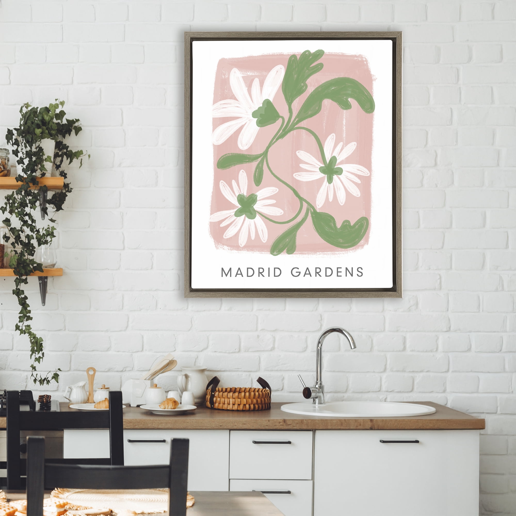 Stupell Industries Madrid Gardens Pastel Blooms Brown Framed Floater Canvas Wall Art, design by Lucille Price