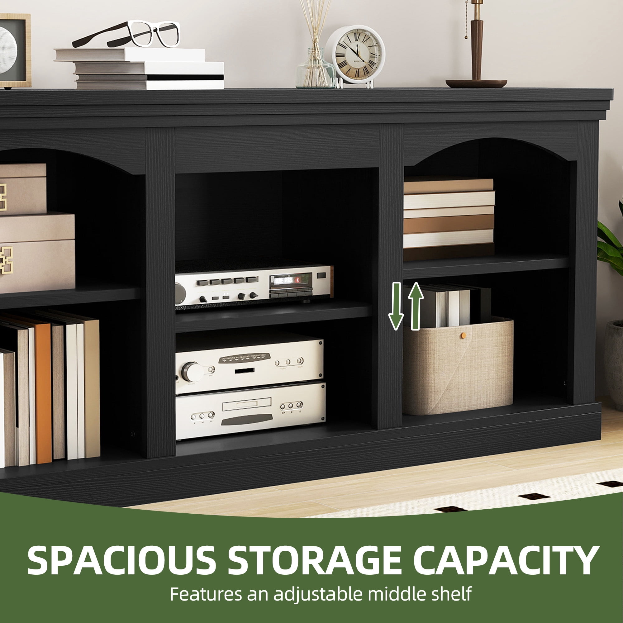 Uforic 59" TV Stand for 60 Inches TV, Farmhouse Entertainment Center with Adjustable Shelf & Storage Cabinets, Black