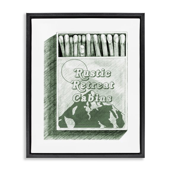 Stupell Industries Farmhouse Rustic Retreat Cabins Matchbook Black Floating Frame Canvas Art, 25 x 31, by Lil' Rue