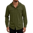 thumbnail image 2 of Men's Solid Color Sun Protection Quick Dry Hooded Shirt, Breathable Long Sleeve Snap Button Down Outdoor Work Shirt Tops with Double Pockets Army Green, 2 of 7