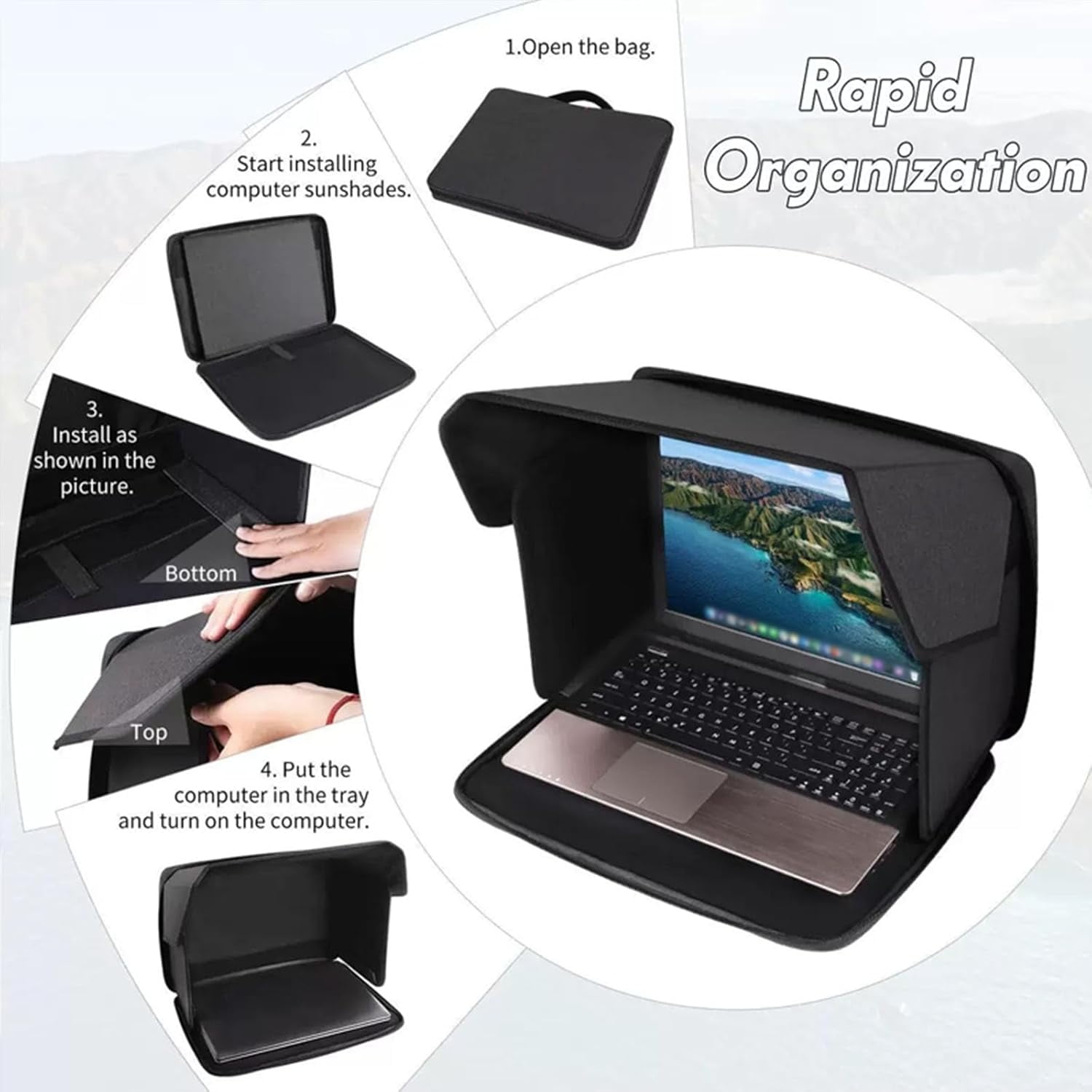 3-in-1 Laptop Case with Anti-Glare Sunshade, Laptop Sun Shade for Working Outside,Foldable Laptops Case Shield Cover 14'' - Blocks Sunlight