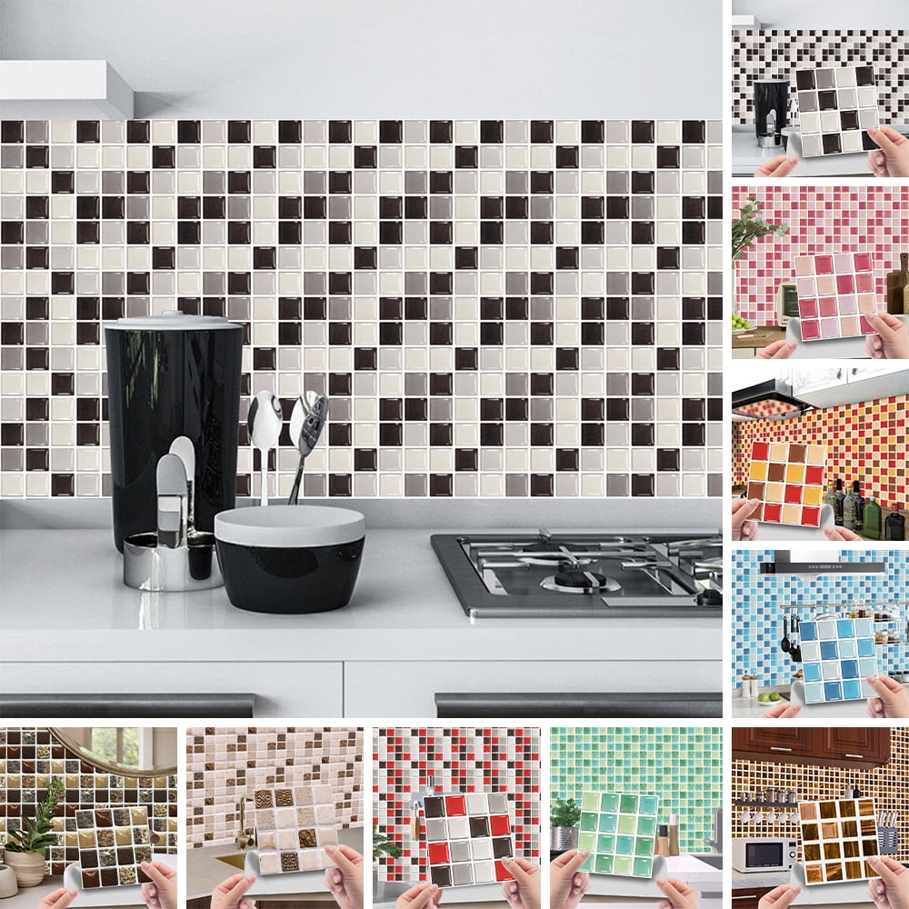 6PCS 3D Mosaic Self-adhesive Wall Tile Sticker Anti-oil Kitchen Decor 20*20cm 