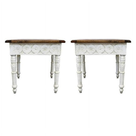 Home Square Bay Solid Wood Hand Carved End Table in Brown - Set of 2