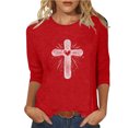 thumbnail image 3 of DDAPJ pyju Jesus Shirts for Women Christian Cross Graphic 3/4 Sleeve Tops Happy Easter Gift Crew Neck Blouses Spring Casual Tshirt Red XL, 3 of 6