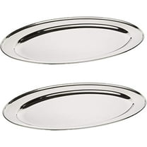 TrueCraftware- Set of 2 Stainless Steel 14” Oval Platter- Serving Platters for Appetizer Snack Fruit Cup Cake Server Tray Display Serving Dishes for Entertaining
