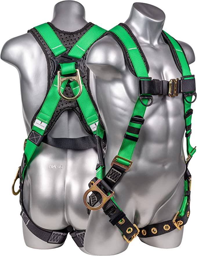 Palmer Safety Full Body Harness with Point Adjustment I 3D Ring Fall  Arrest Safey Harness with Grommet Legs and Fall Indicators I OSHA ANSI  Industrial Roofing Tool Personal Equipment (Green