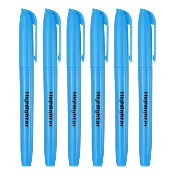 Blue Highlighter, 6 Pack High Lighters No Bleeds Highliters Pens Neon Clear View Bright Quick Dry Pocket Marker Pen Sticks Chisel Tip Cute for Books Office Adults Classroom