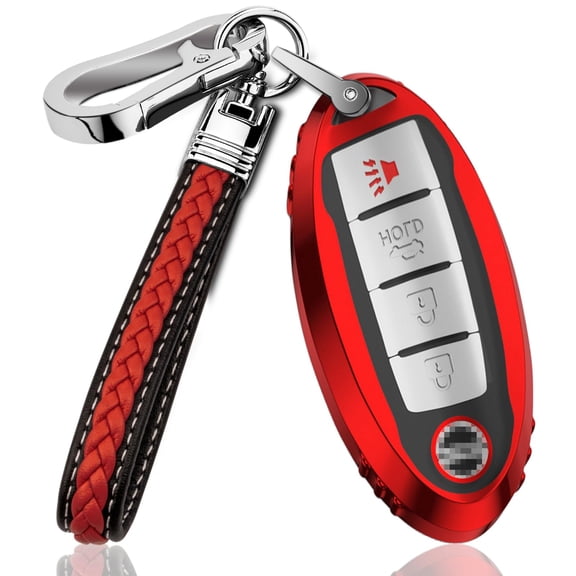 Key Fob Cover Compatible with Fit for Nissan Altima Rogue Sentra Titan Maxima Pathfinder Murano 370z Soft TPU Key Shell Leather Keychain Case Holder Protector