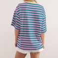 thumbnail image 4 of Women Home Casual Striped Pattern Round Neck Short Sleeved Pullover Color Block T Shirt Top, 4 of 5