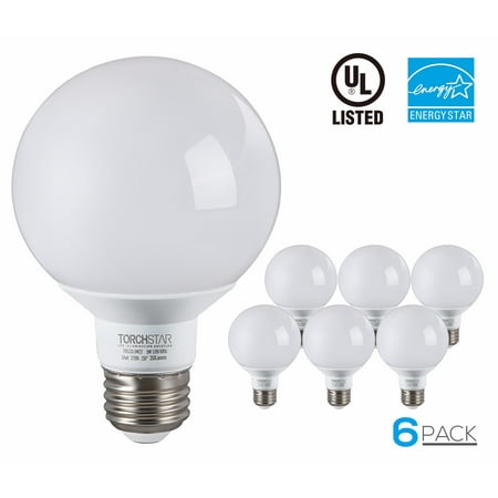 6 Pack G25 Globe LED Light Bulb, 5W (40W Equiv.), ENERGY STAR, 2700K Soft White Vanity Bulb for Pendant, Bathroom, Dressing Room Decorative Lighting, 3-Year (Best Light Bulbs For Vanity)