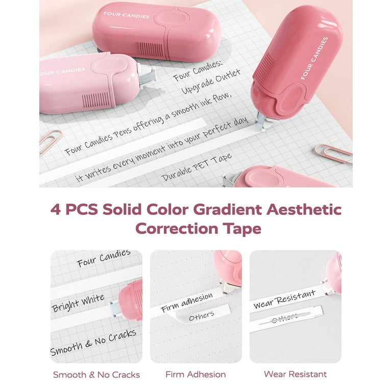 Four Candies Aesthetic Supplies Pink, 4 Gel Pens Black Ink