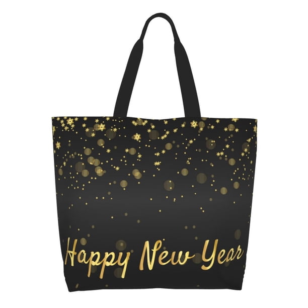 Balery Happy New Year Bolsa Tote Estilo Estético con Cremalleras, Bolsa de Hombro, Bolsa de Compras Grande y Plegable