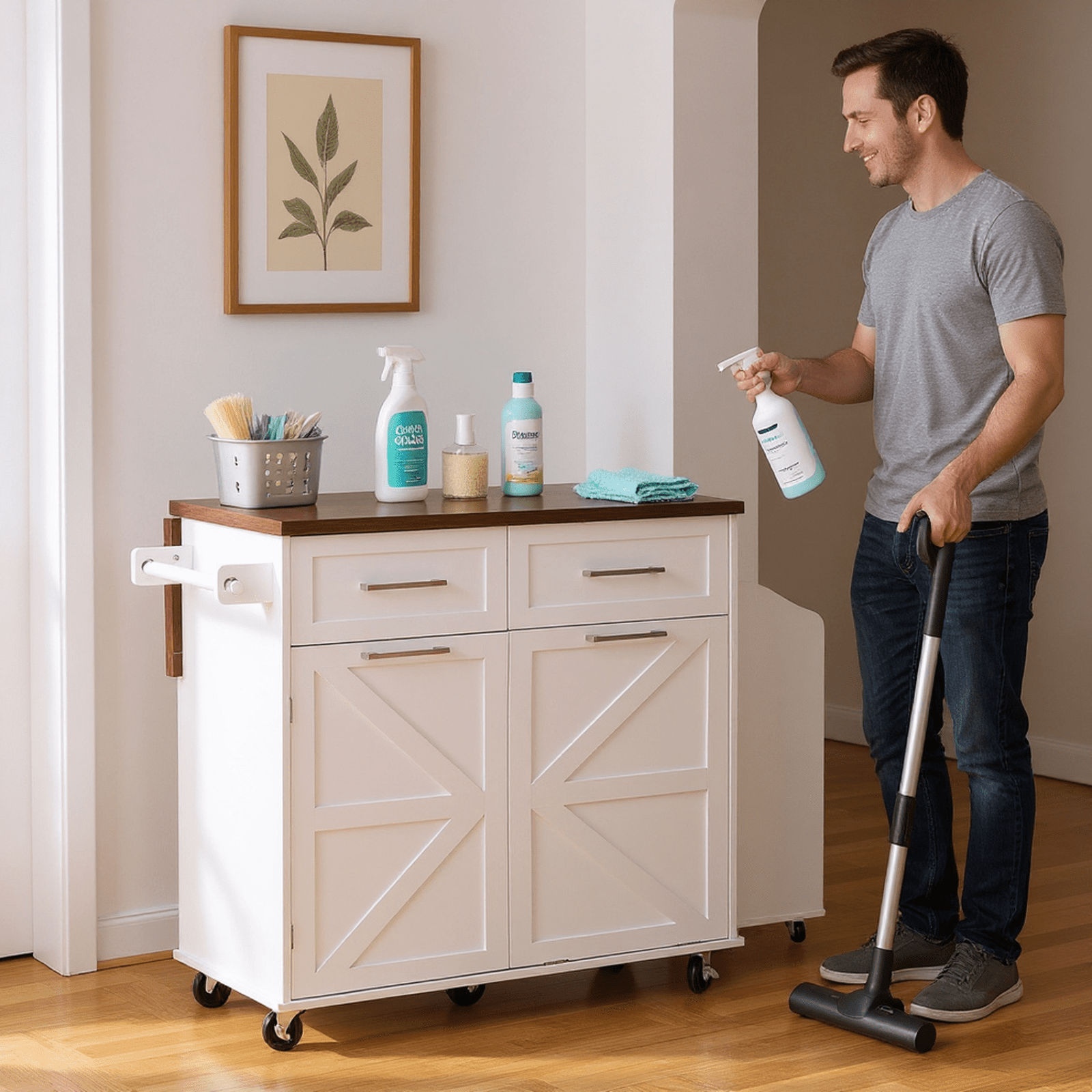 Homy Casa Multi-Function Rolling Utility Cart with Large Storage, Tilt-Out Trash Bin, Adjustable Shelves