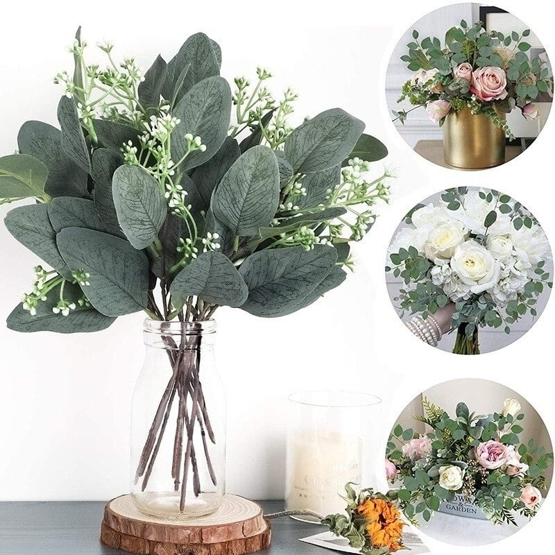 10pcs Artificial Fake Eucalyptus Leaf Plants Flowers Wedding Bouquet Home Decor 