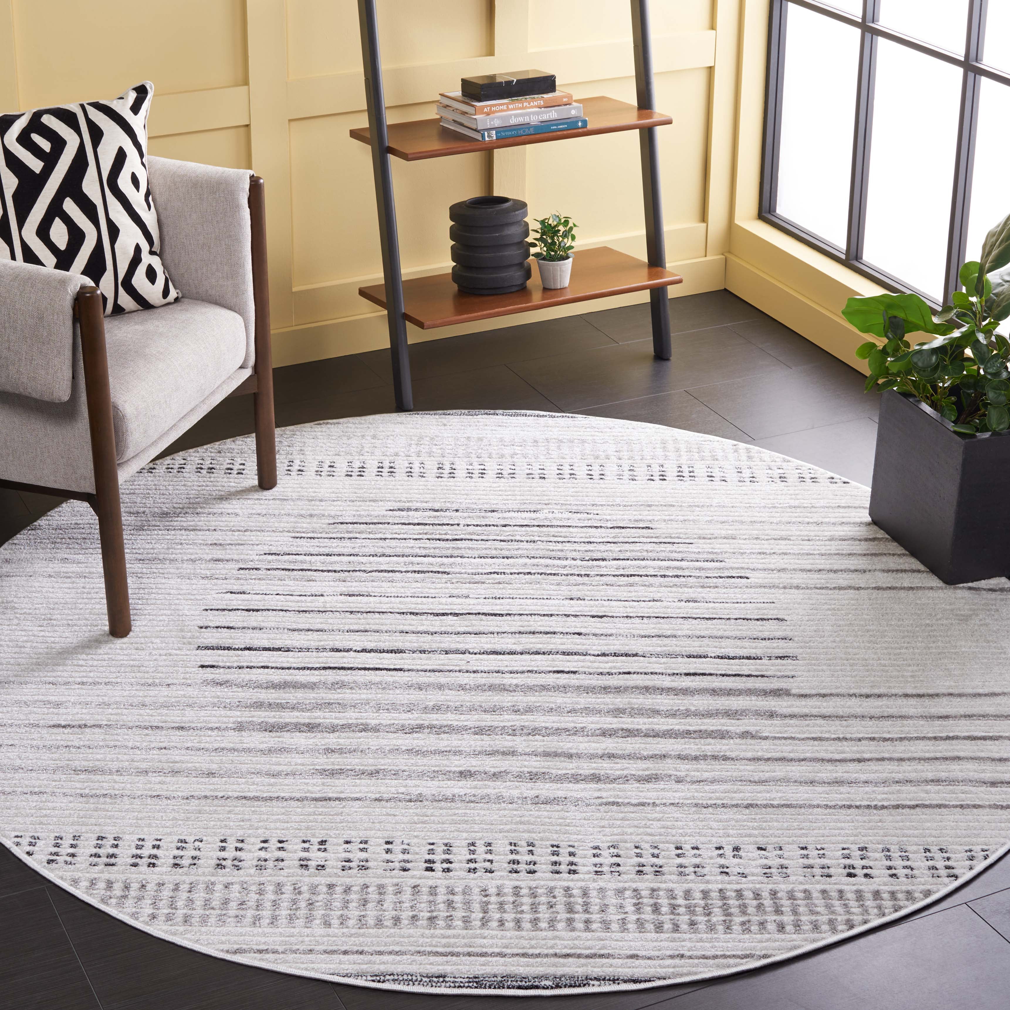 SAFAVIEH Alamo Arielle Geometric Area Rug, Ivory/Grey, 6'7" x 6'7" Round
