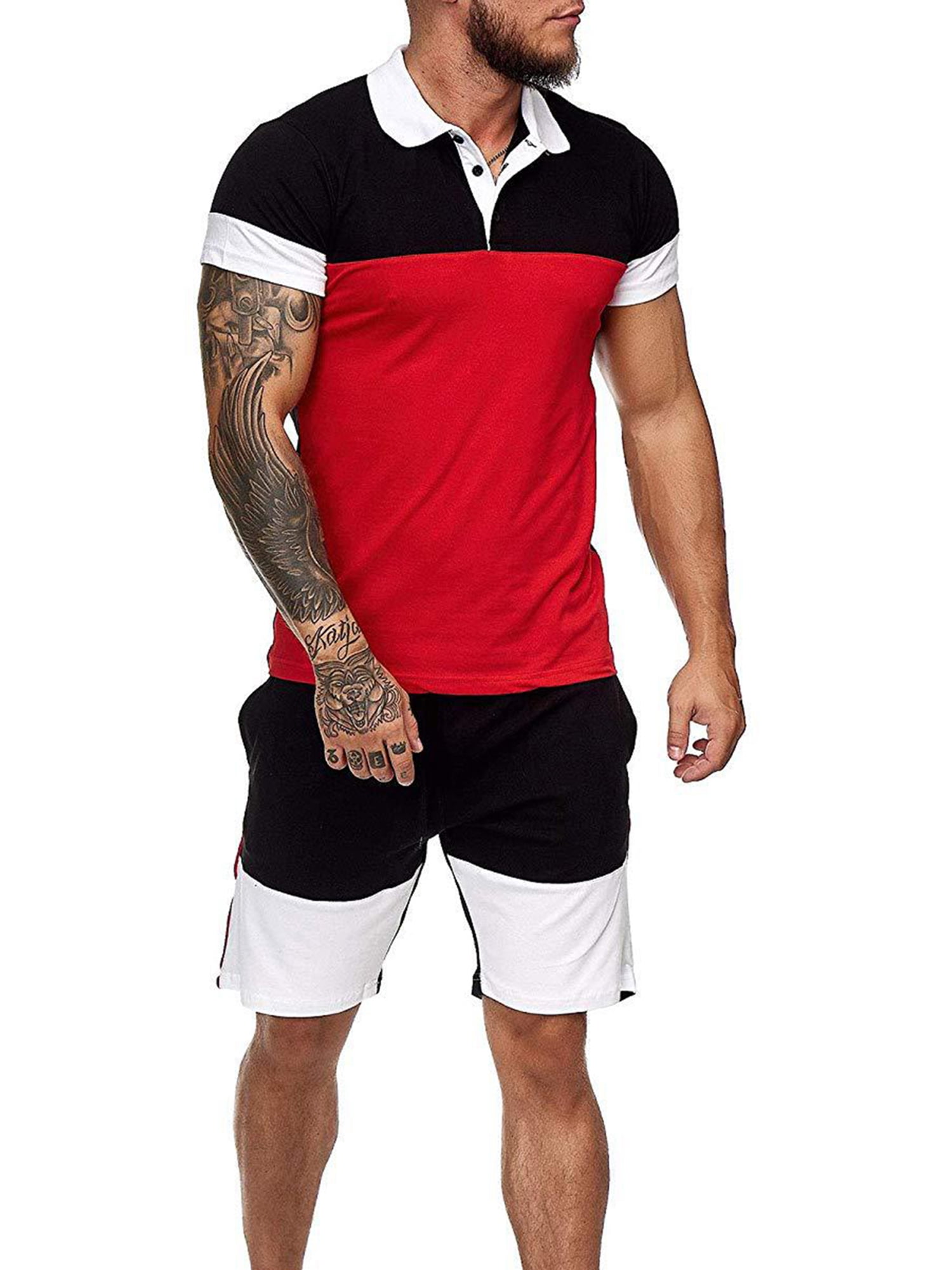 Men's Shorts Set 2 Pieces Outfits Sport Set Short Sleeve T-shirt and Shorts Tracksuit 