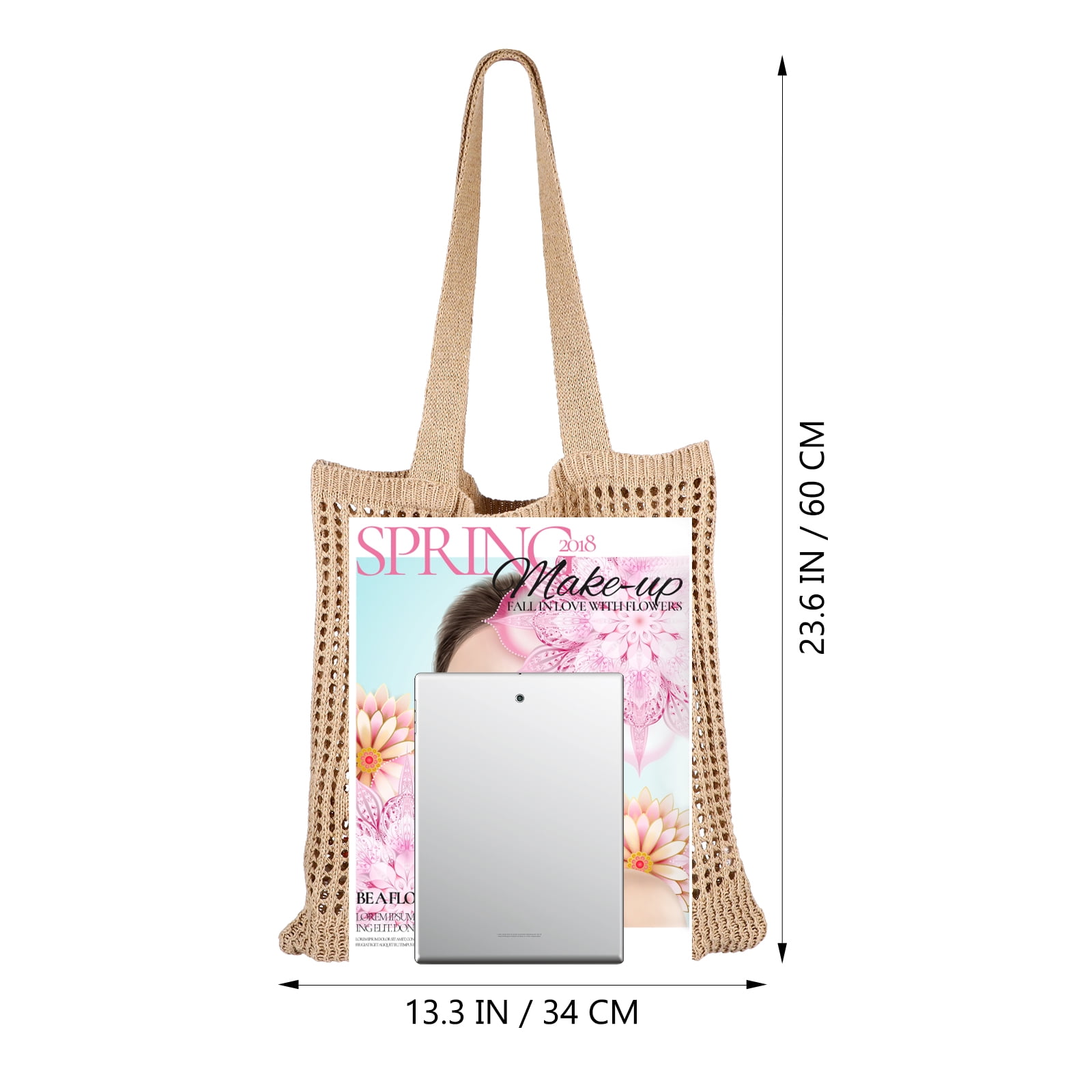 Knitted Beach Tote Bag Large Flower Pattern Mesh Shoulder Bag