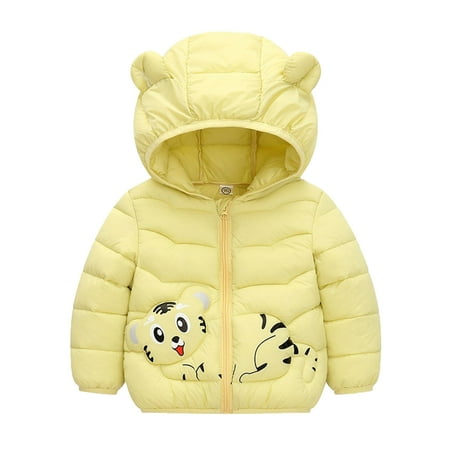 

nsendm Puff Jackets for Kids Toddler Boys Girls Winter Windproof Cartoon Tiger Prints Bear Toddler Windbreaker Jacket Yellow 3-4 Years