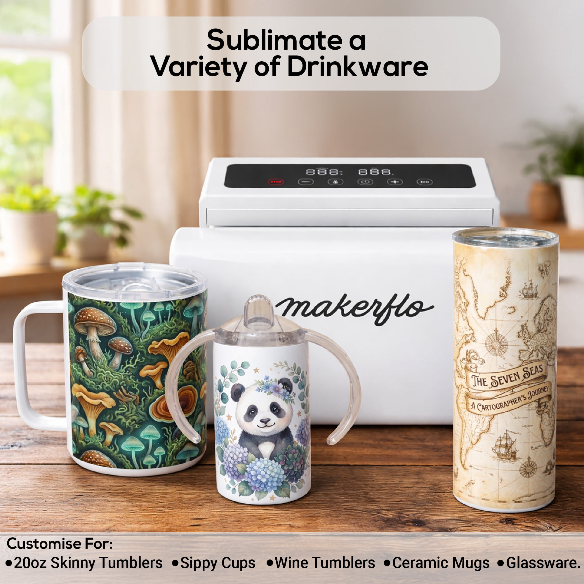 MakerFlo Automatic Tumbler Heat Press Machine, Auto Pressure Sublimation Mug Press for Tumblers, Mugs & Drinkware, Fast Heating with Even Heat Distribution, Digital Display, Heat Transfer Machine