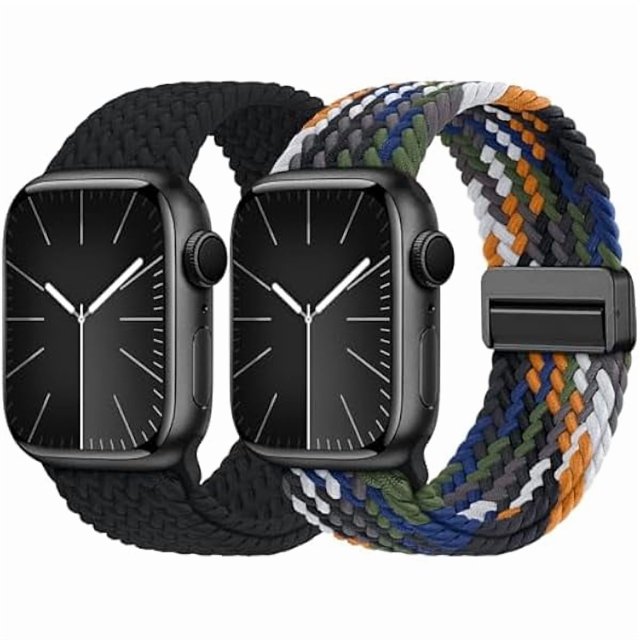 Chenchen 2 Pack Braided Band Compatible for Apple Watch Straps 40mm 41mm 38mm 42mm 44mm 45mm 46mm 49mm, Anti-Slip Magnetic Buckle Stretchy Nylon Band for iWatch SE3 Series 11/10/9/8/7/6/5/4/3