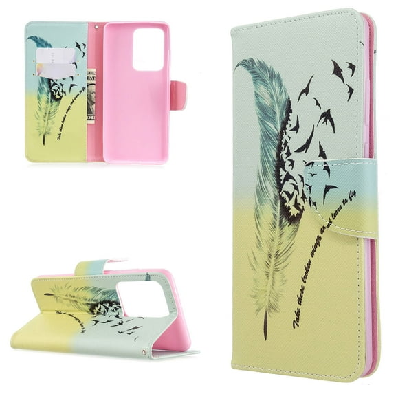 Galaxy S20  Case Wallet, Allytech Colorful Pattern Case PU Leather Slim Kickstand Folio Flip Anti-Scratch Shockproof Full Protection Cards Holder Case Cover for Samsung Galaxy S20 Plus, Feather