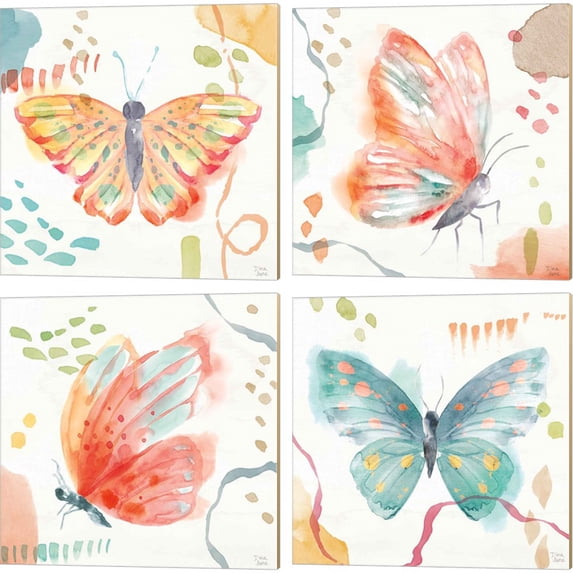 Great Art Now Winged Whisper by Dina June 4 Piece Canvas Art Set Each 14"W x 14"H