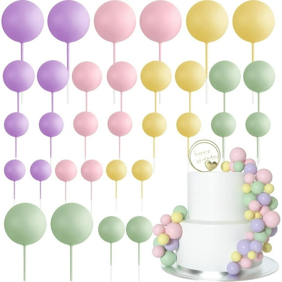 32 Pcs Ball Cake Topper Decorations, Mini Colorful Cake Topper for Wedding Birthday Cake Decorating