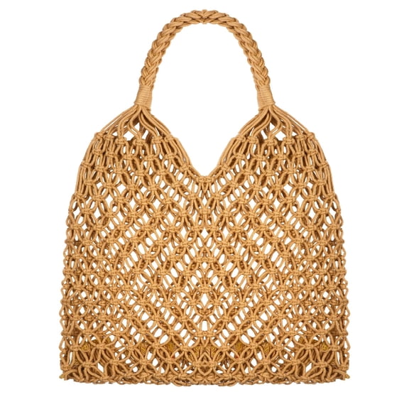 Chak’s Choice Women's Woven Cotton Rope Beach Bag, Brown