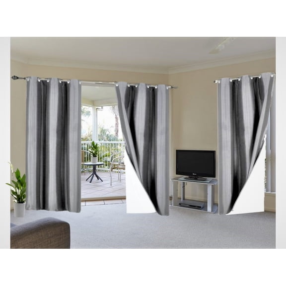 2-Piece Leaf Silver Printed Lined Blackout Grommet Window Curtain Treatment, Set Of Two (2) Room Darkening Panels 37" Wide X 63" Length (Each)