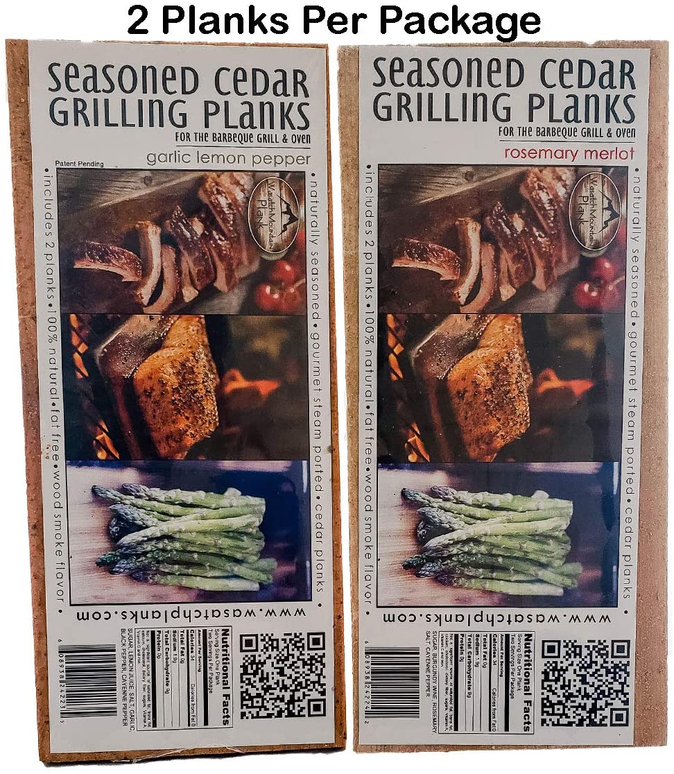 Wasatch Mountain Cedar Grilling Planks for Salmon; Bundle 4 Pack Seasoned w/ 100% Natural Herbs, Spices & Oils; Gourmet Ports Combine Steam & Wood Smoke Flavor (Rosemary Merlot, Garlic Lemon Pepper) - image 2 of 8