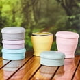 thumbnail image 5 of Collapsible Silicone Cup - Food Grade Folding Water Cup with Stainless Rim and Lid - Portable Reusable Travel Cup for Camping Hiking Gym Office Business Trip - Blue, 5 of 8