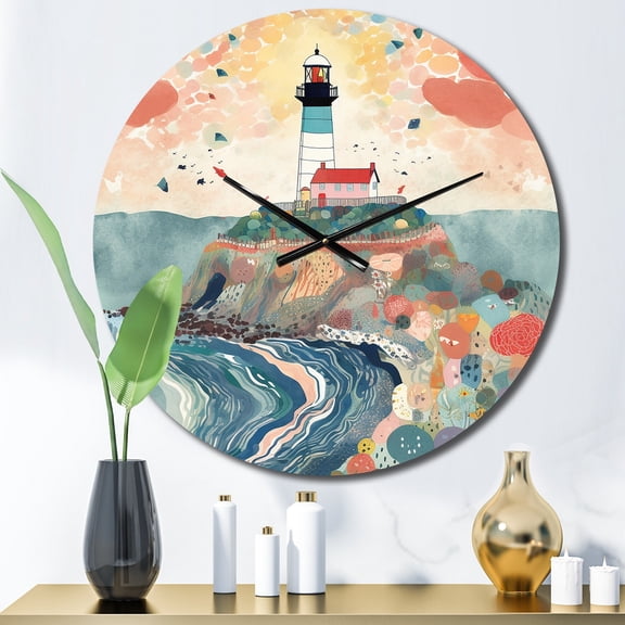 Designart "Guiding Light by the Coast III" Coastal Oversized Wall Clock